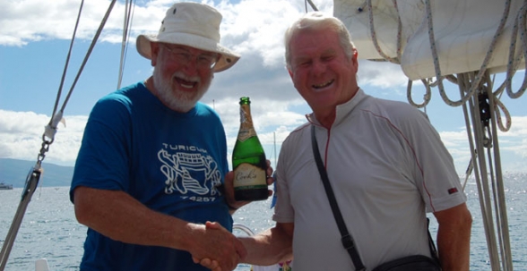 Turicum's Warren Hale and Strum's Wink Vogel Celebrating in Maui